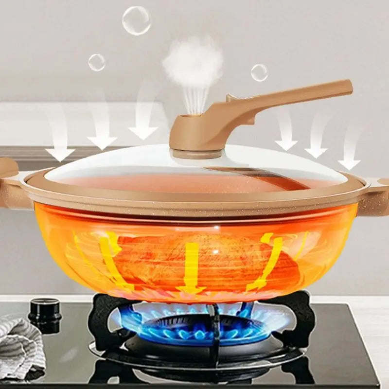 Nonstick Wok with Micropressure Sealing and Steamer Basket, Gas and Induction  Compatible