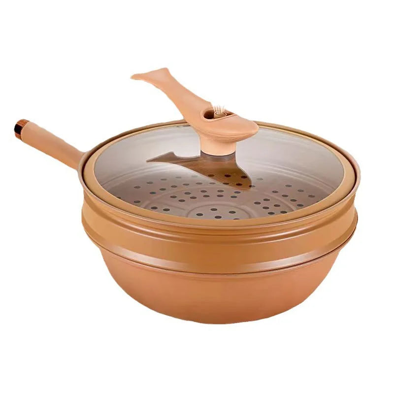 Nonstick Wok with Micropressure Sealing and Steamer Basket, Gas and Induction  Compatible