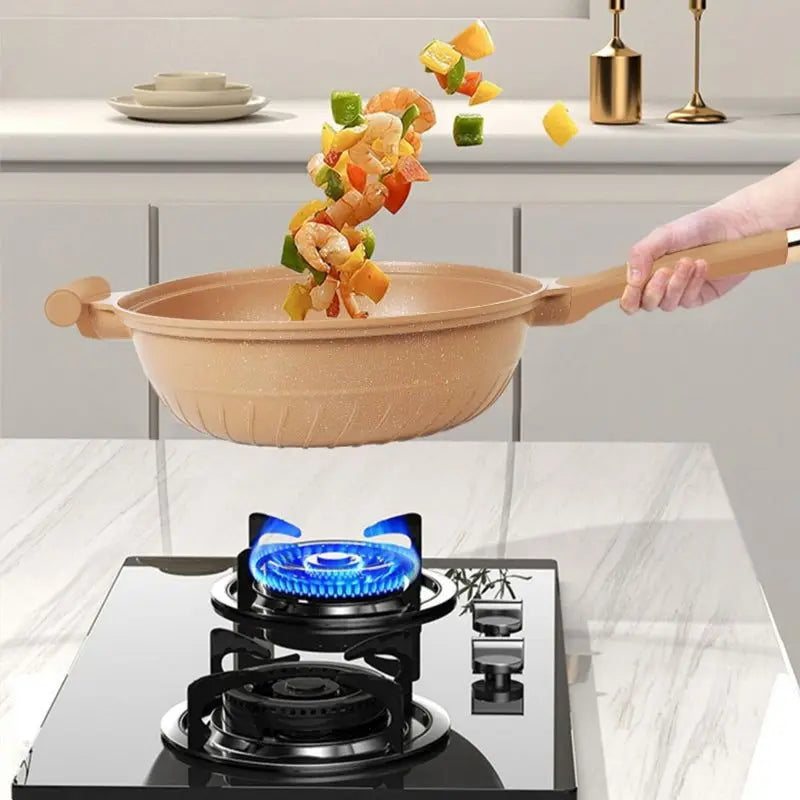 Nonstick Wok with Micropressure Sealing and Steamer Basket, Gas and Induction  Compatible
