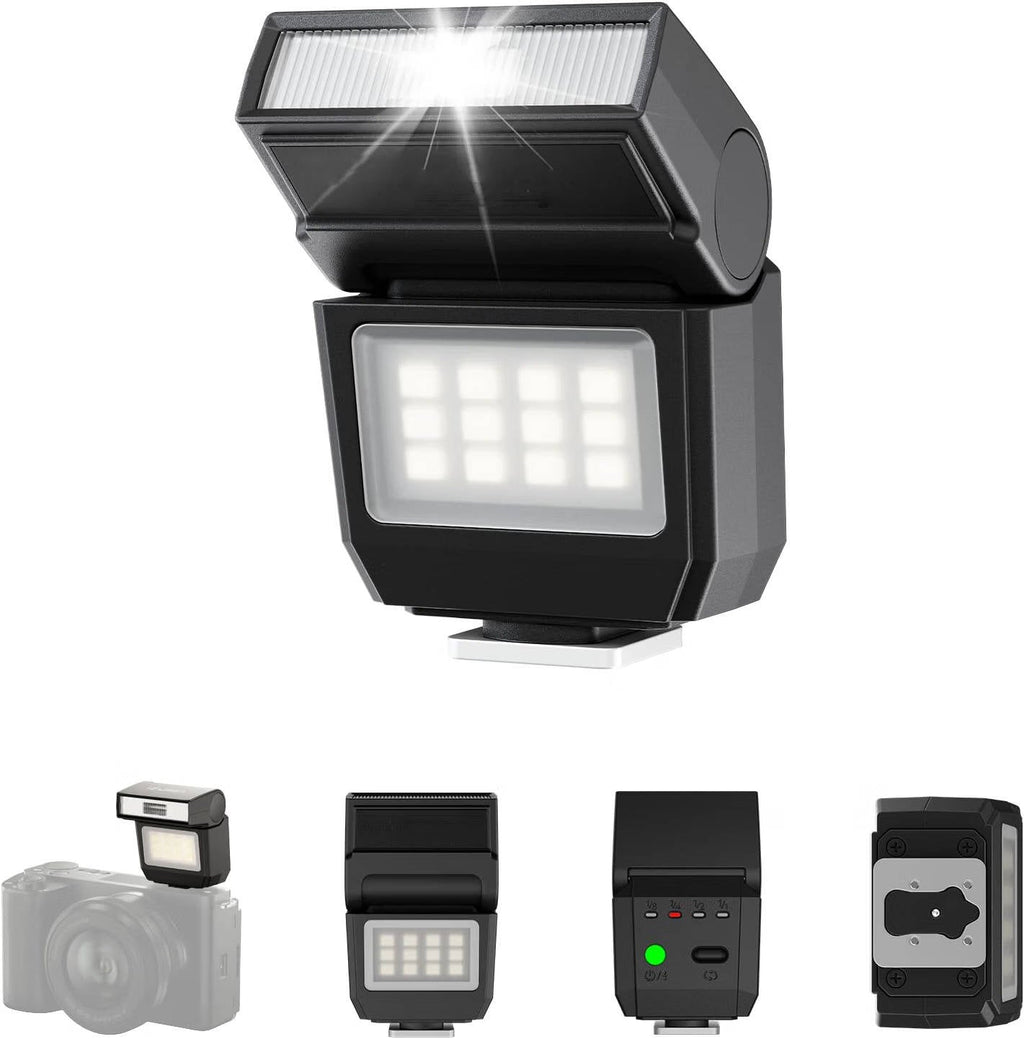 Mini Camera Flash Light GN8, 6500K LED Speedlite for Canon, Sony, Nikon and Fuji DSLR, Vlog and Outdoor Photography