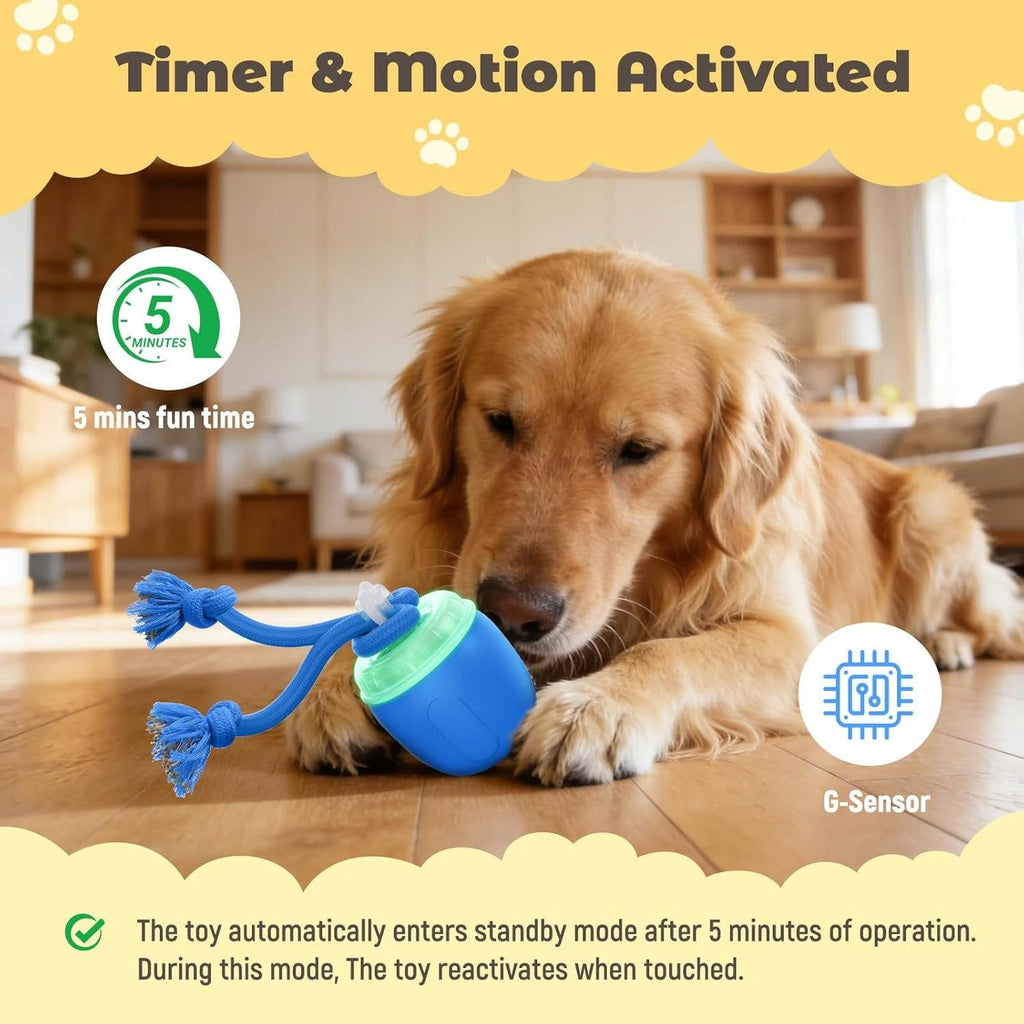 Interactive Dog Toys, Automatic Moving and Rolling Dog Toy Ball with Rope for Medium and Large Dogs