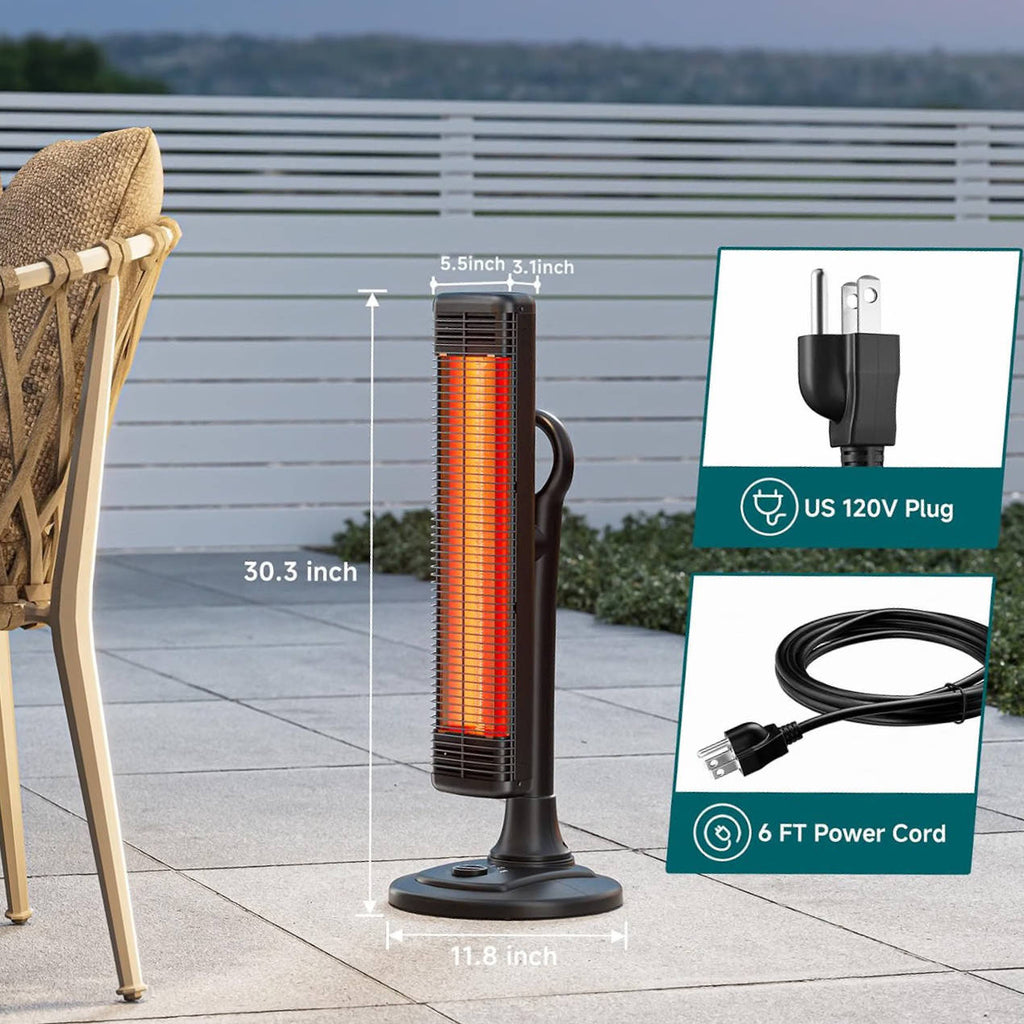 Outdoor Infrared Patio Heater, 500W 1000W Portable Electric Floor Heater with Carbon Fiber Tube, Waterproof Overheat Protection