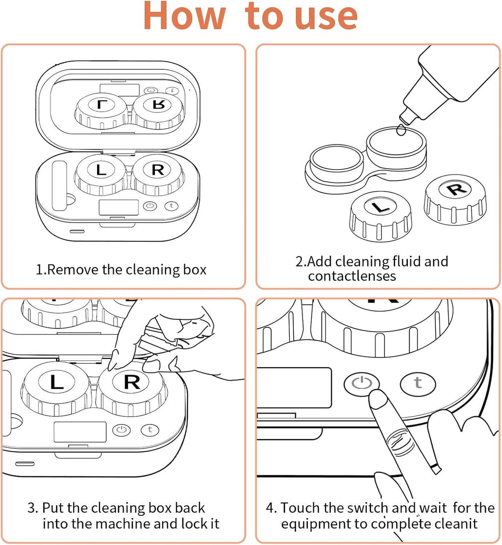 Portable Ultrasonic Contact Lens Cleaner with USB Charger, Fit Disposable Soft, Colored & RGP Lenses