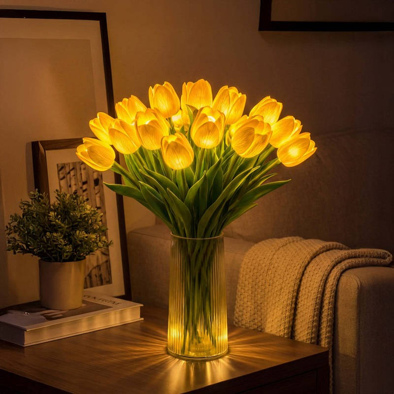 LED Tulip Night Light with Artificial Flowers for Home Decor