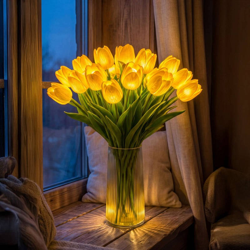 LED Tulip Night Light with Artificial Flowers for Home Decor