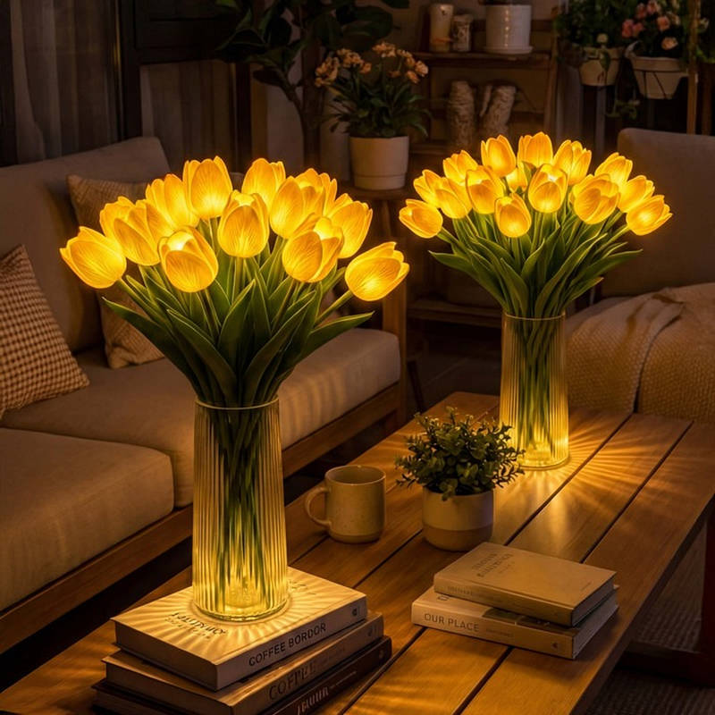 LED Tulip Night Light with Artificial Flowers for Home Decor