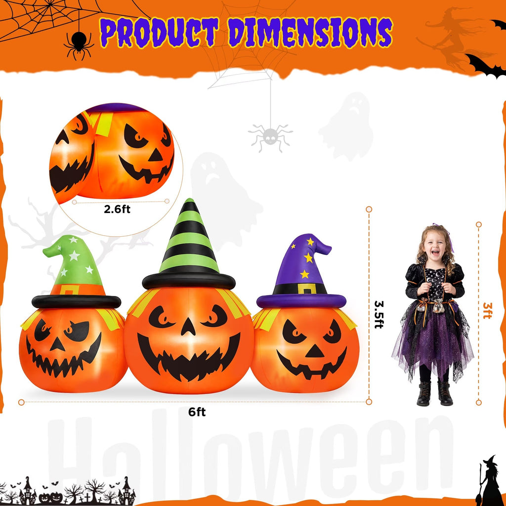 Inflatable Pumpkin Yard Display with Built-In LED Lights and Air Blower, 6 Feet Wide