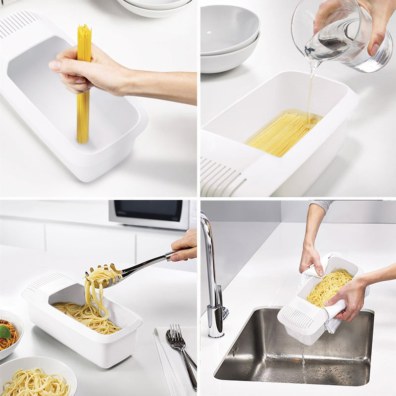 Microwave Pasta Cooker with Built-In Strainer Lid and Cool Grip  Handles