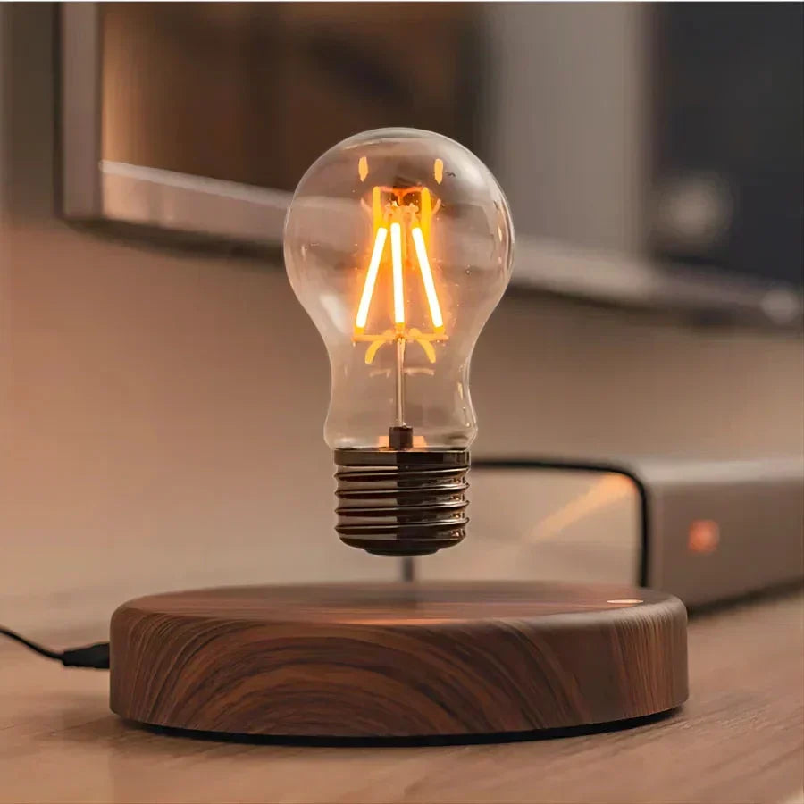 Levitating Lamp with Magnetic Floating Bulb and Walnut Wood Base, 50000 Hour  Lifespan