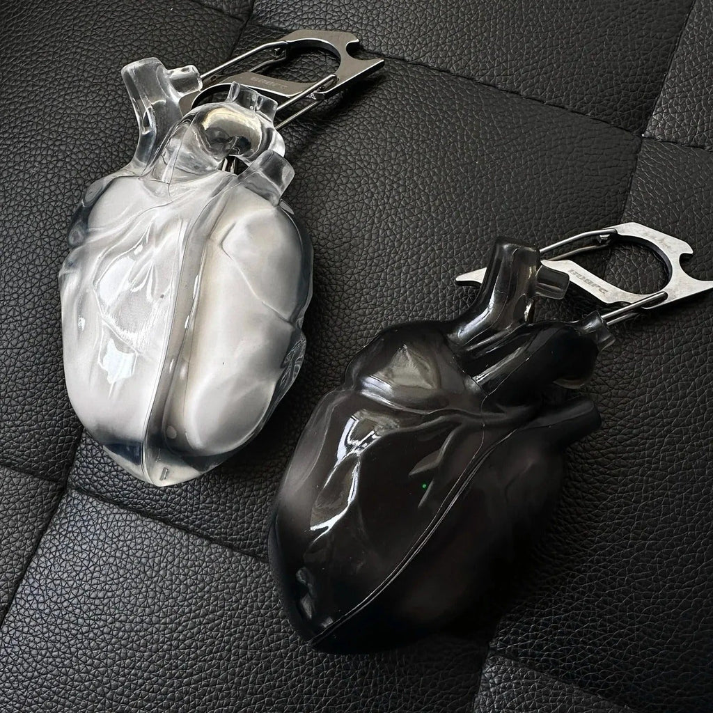 Protective Wireless Earphone Case with Anatomical Heart and Headphones Graphic Print