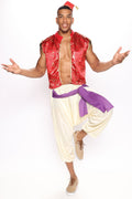 Mens Three Piece Royal Costume Set with Red Velvet Jacket and Decorative Trim