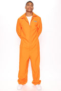 Prisoner Costume Jumpsuit with Chest Print and Front Closure, Orange