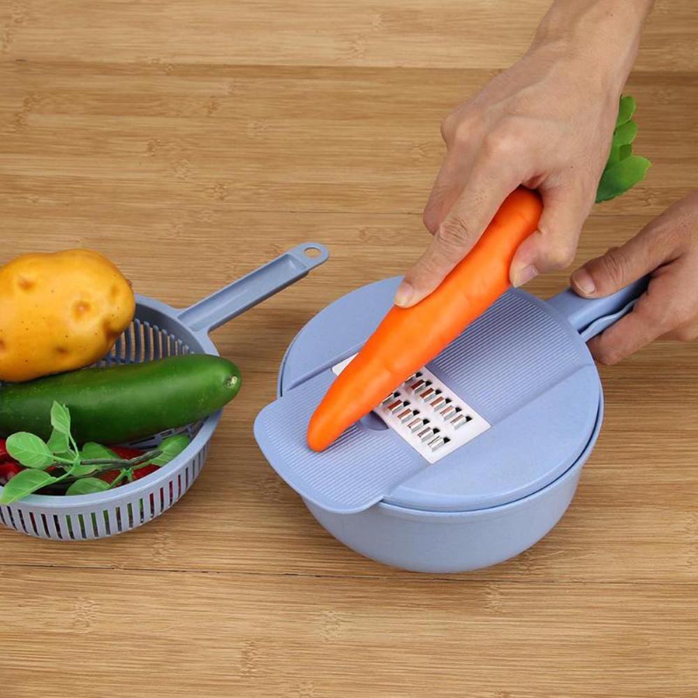 Mandoline Vegetable Slicer with 4 Blades and Safety Holder, Drain Basket