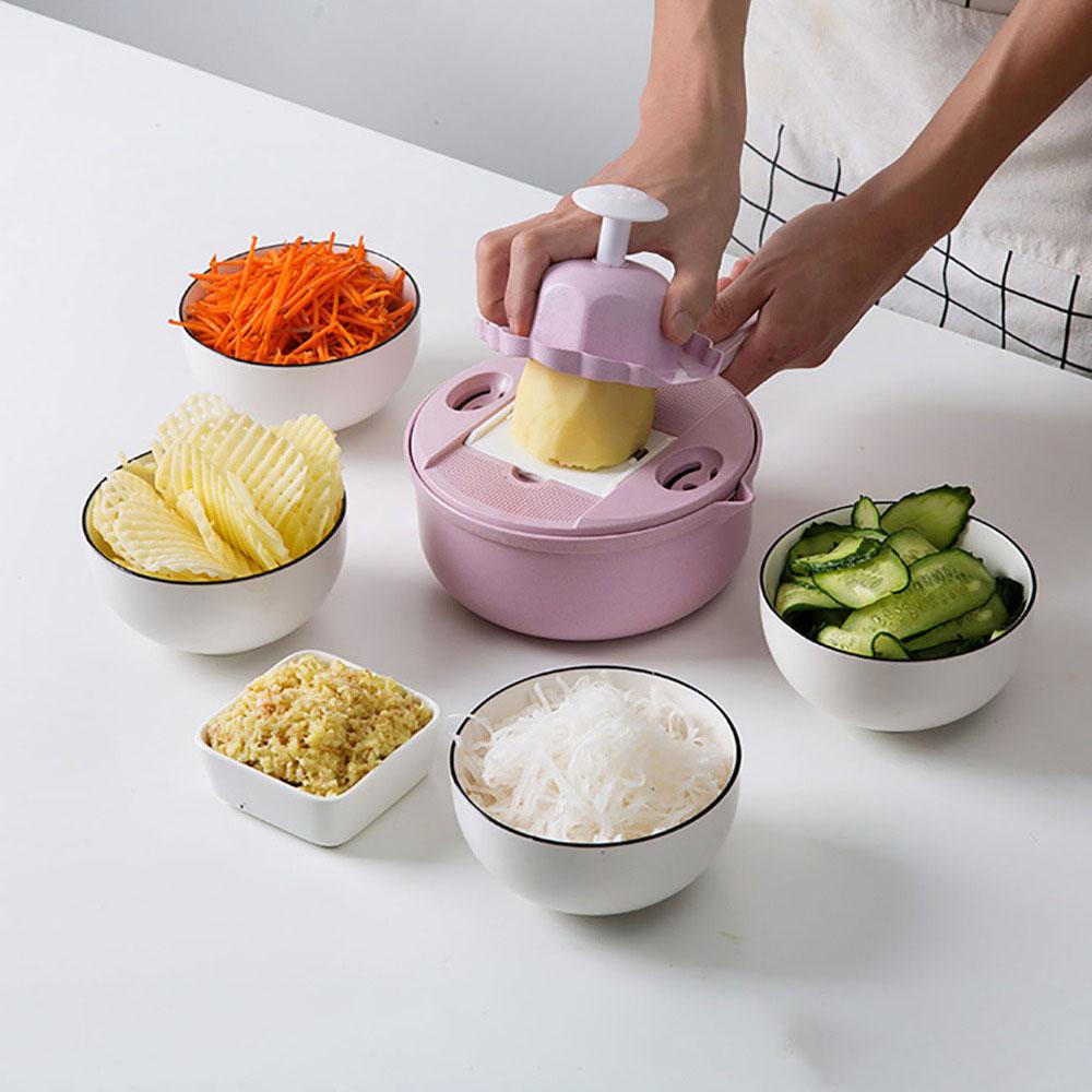 Mandoline Vegetable Slicer with 4 Blades and Safety Holder, Drain Basket