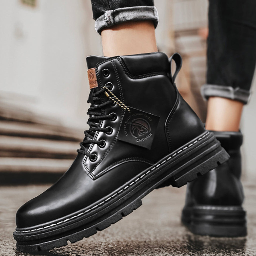 Mens Lace-Up Ankle Hiking Boots with Lugged Rubber Sole and Padded Collar