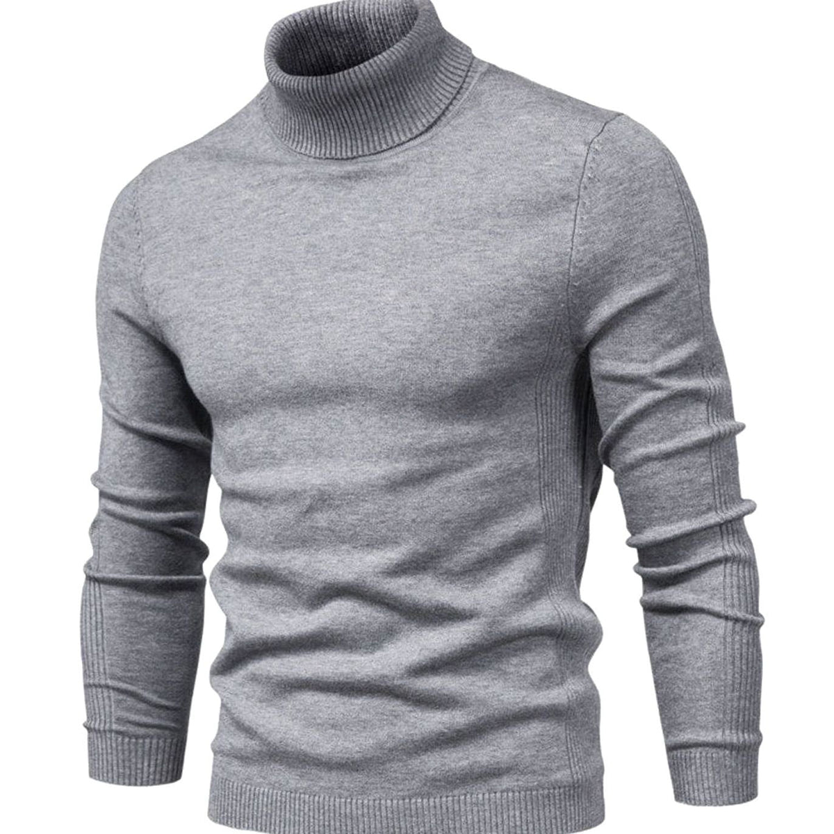 Mens Slim-Fit Turtleneck Knit Sweater with Ribbed Cuffs and Hem