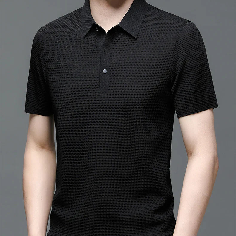 Mens Polo Shirt with Tailored Fit and Breathable Cotton Blend, Machine Washable