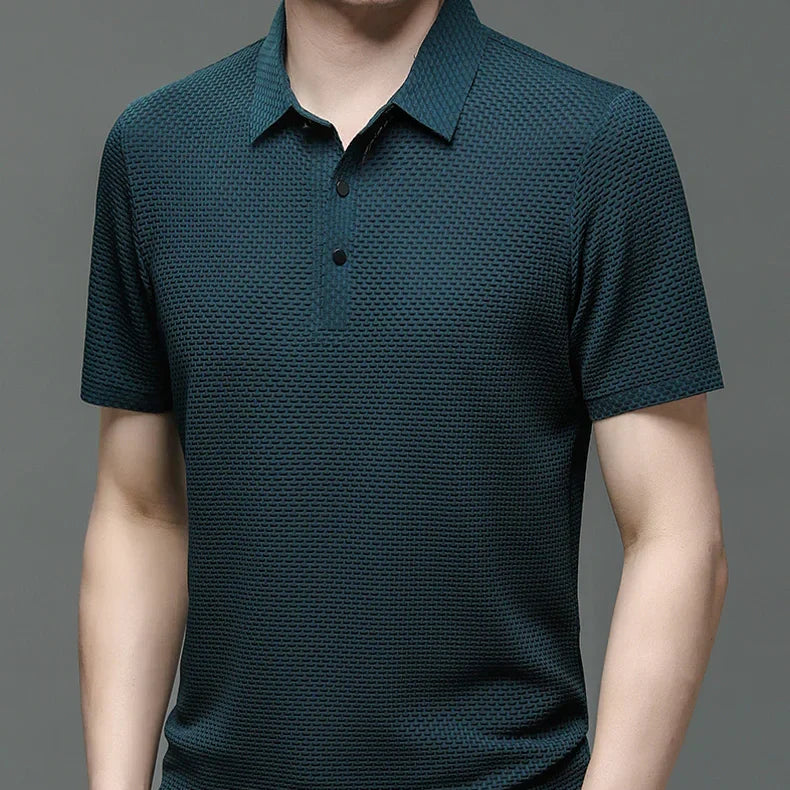 Mens Polo Shirt with Tailored Fit and Breathable Cotton Blend, Machine Washable