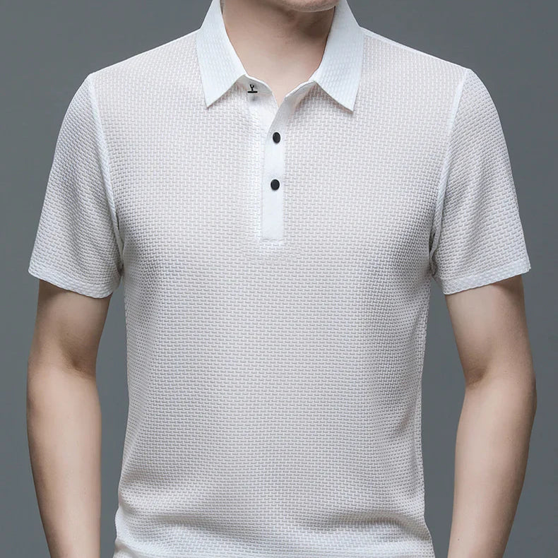 Mens Polo Shirt with Tailored Fit and Breathable Cotton Blend, Machine Washable