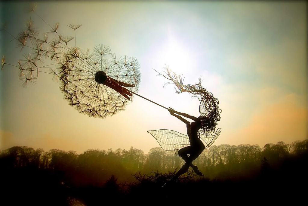 Metal Fairy Garden Stake with Dandelion Design, 25-45 Inches  Tall