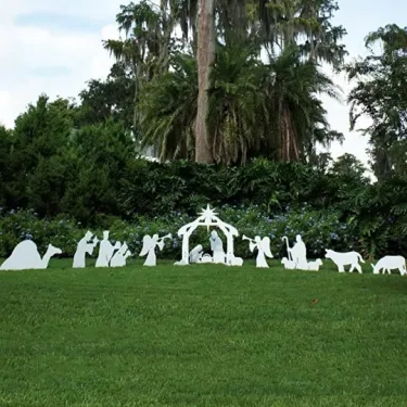 Outdoor Nativity Set with Waterproof PVC Stable and Three Sculpted Figures, 20x16x11 in