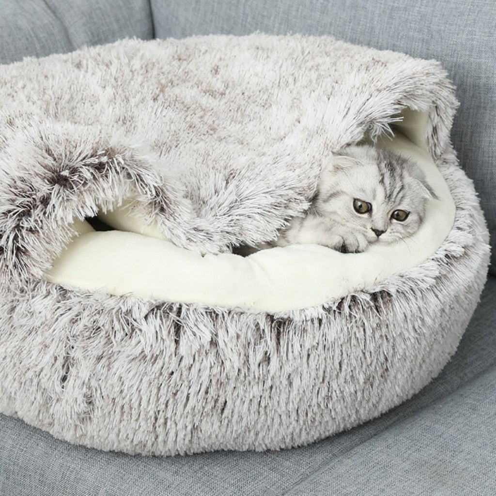Pet Cave Bed with Plush Interior and Half Covered Design for Cats, Small Dogs