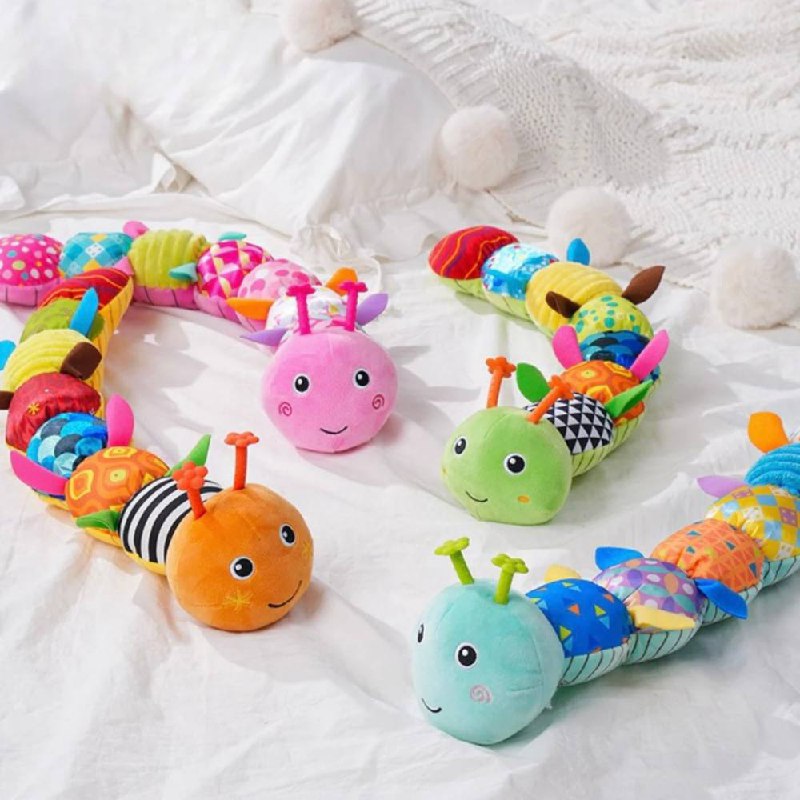 Plush Caterpillar Toy with Musical Sounds and Tactile Segments for  Infants
