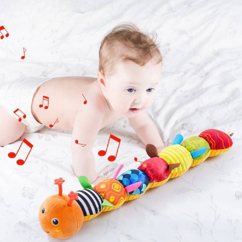 Plush Caterpillar Toy with Musical Sounds and Tactile Segments for  Infants