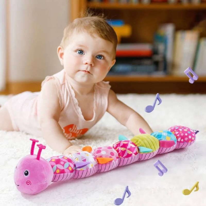 Plush Caterpillar Toy with Musical Sounds and Tactile Segments for  Infants