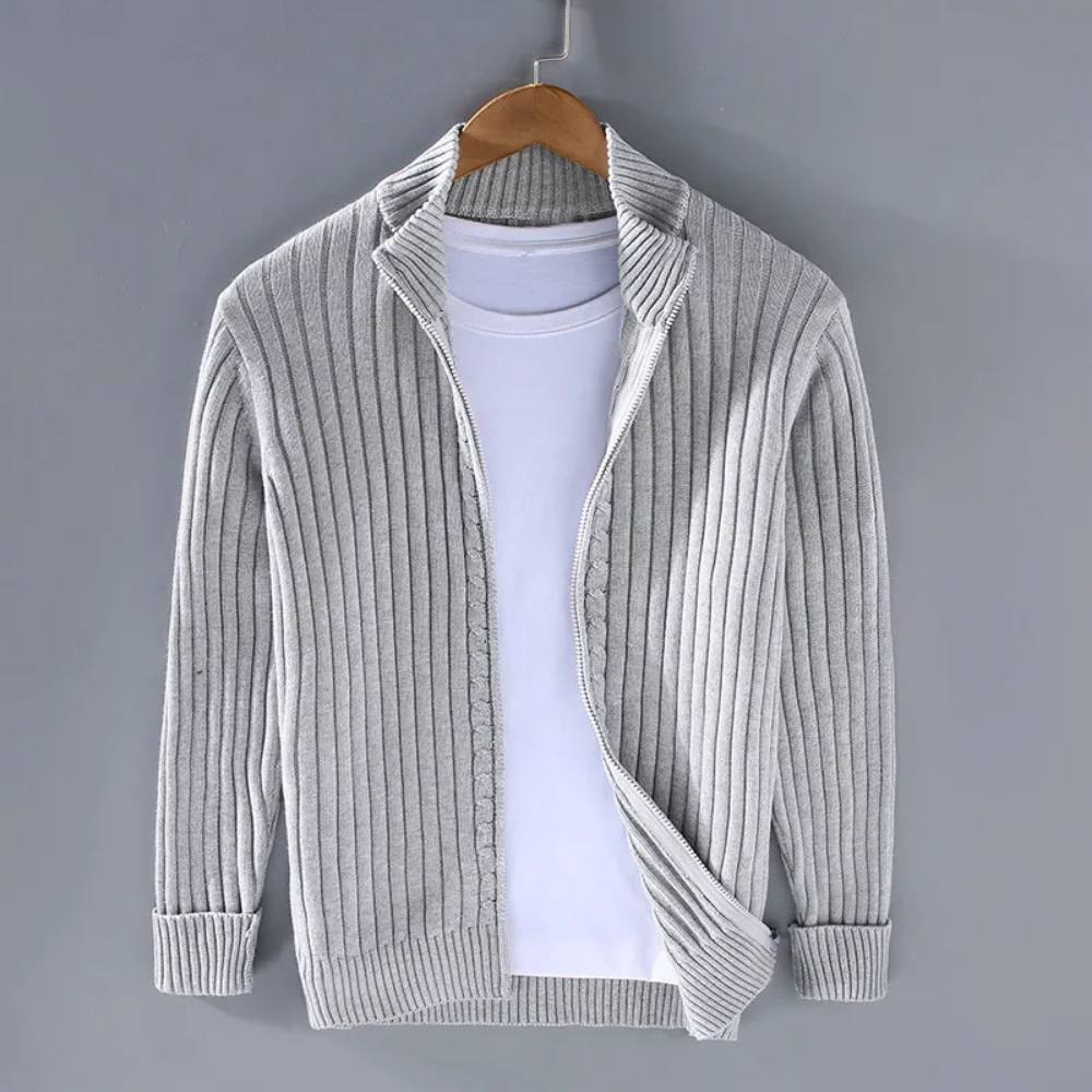 Mens Zip Cardigan with Stretch Knit and Ribbed  Trim