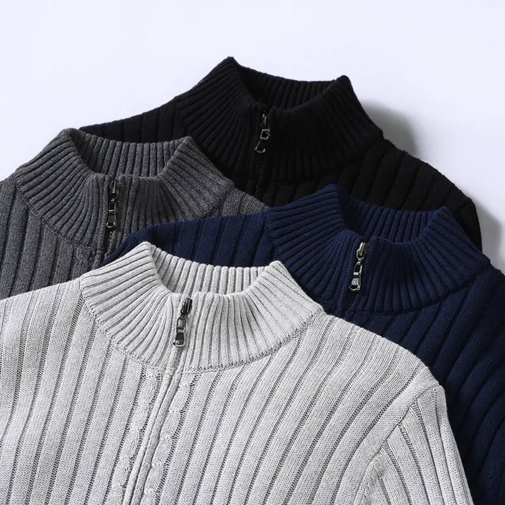 Mens Zip Cardigan with Stretch Knit and Ribbed  Trim