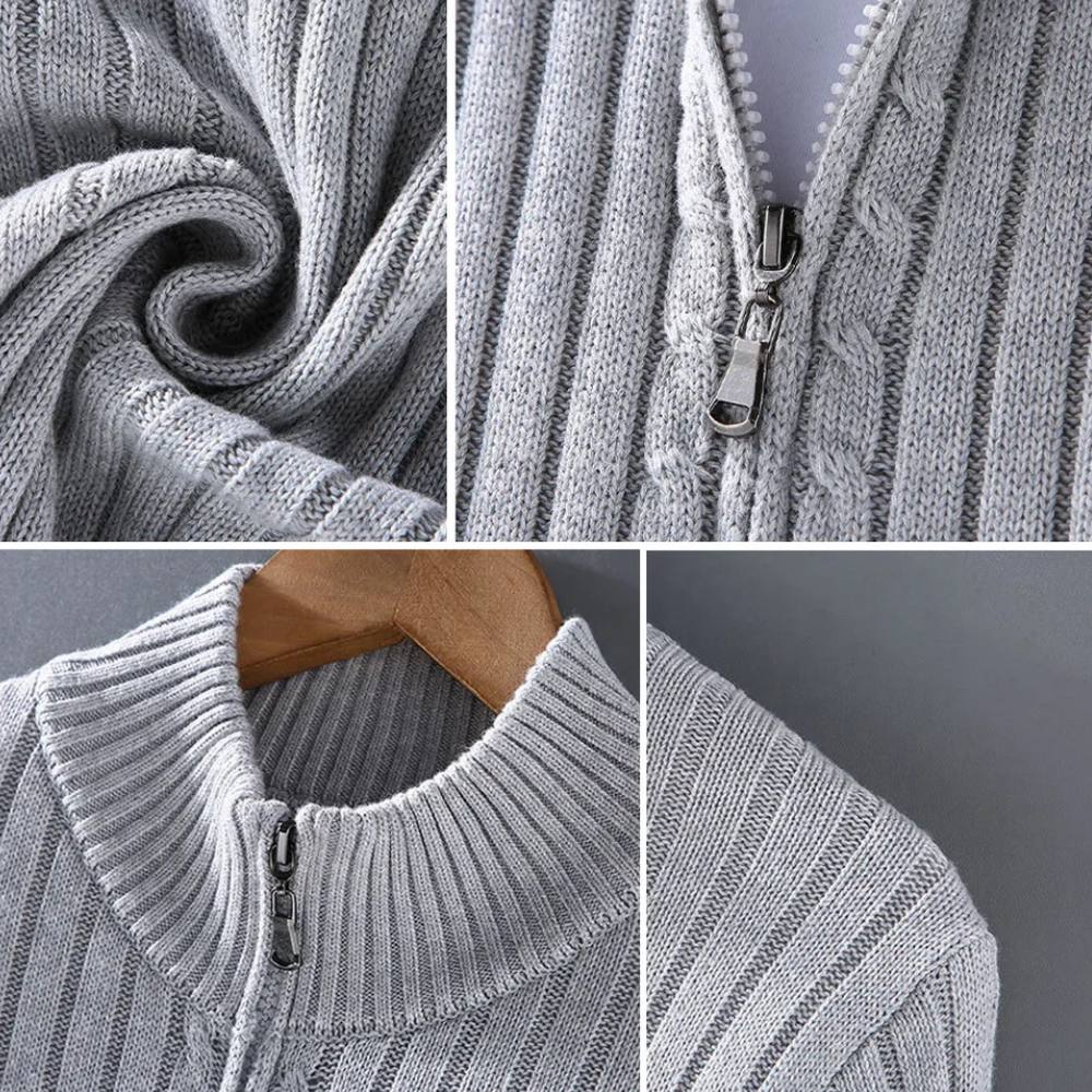 Mens Zip Cardigan with Stretch Knit and Ribbed  Trim