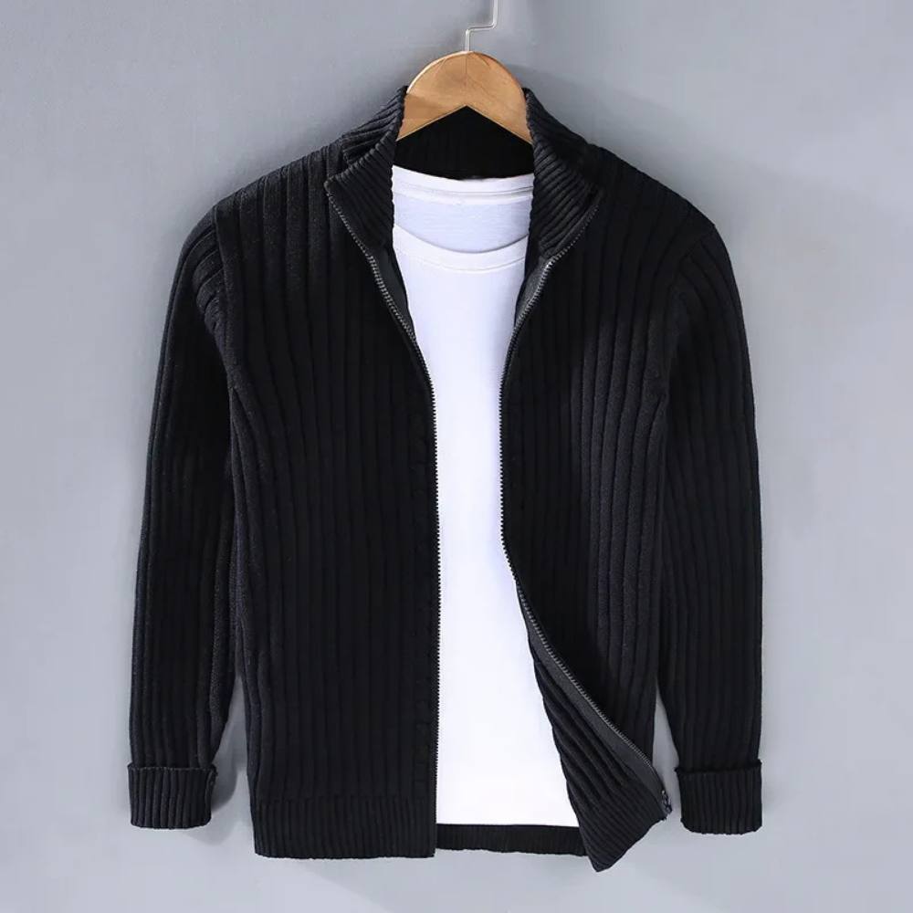 Mens Zip Cardigan with Stretch Knit and Ribbed  Trim