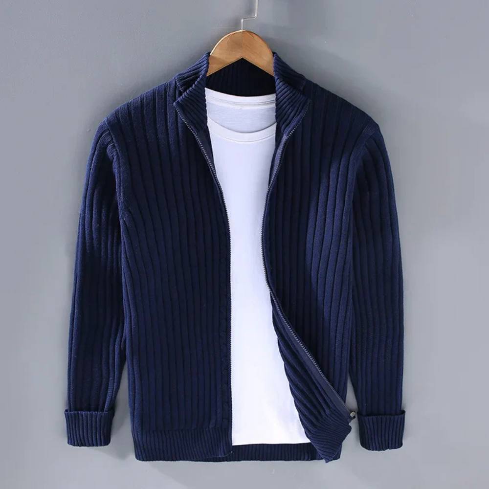 Mens Zip Cardigan with Stretch Knit and Ribbed  Trim