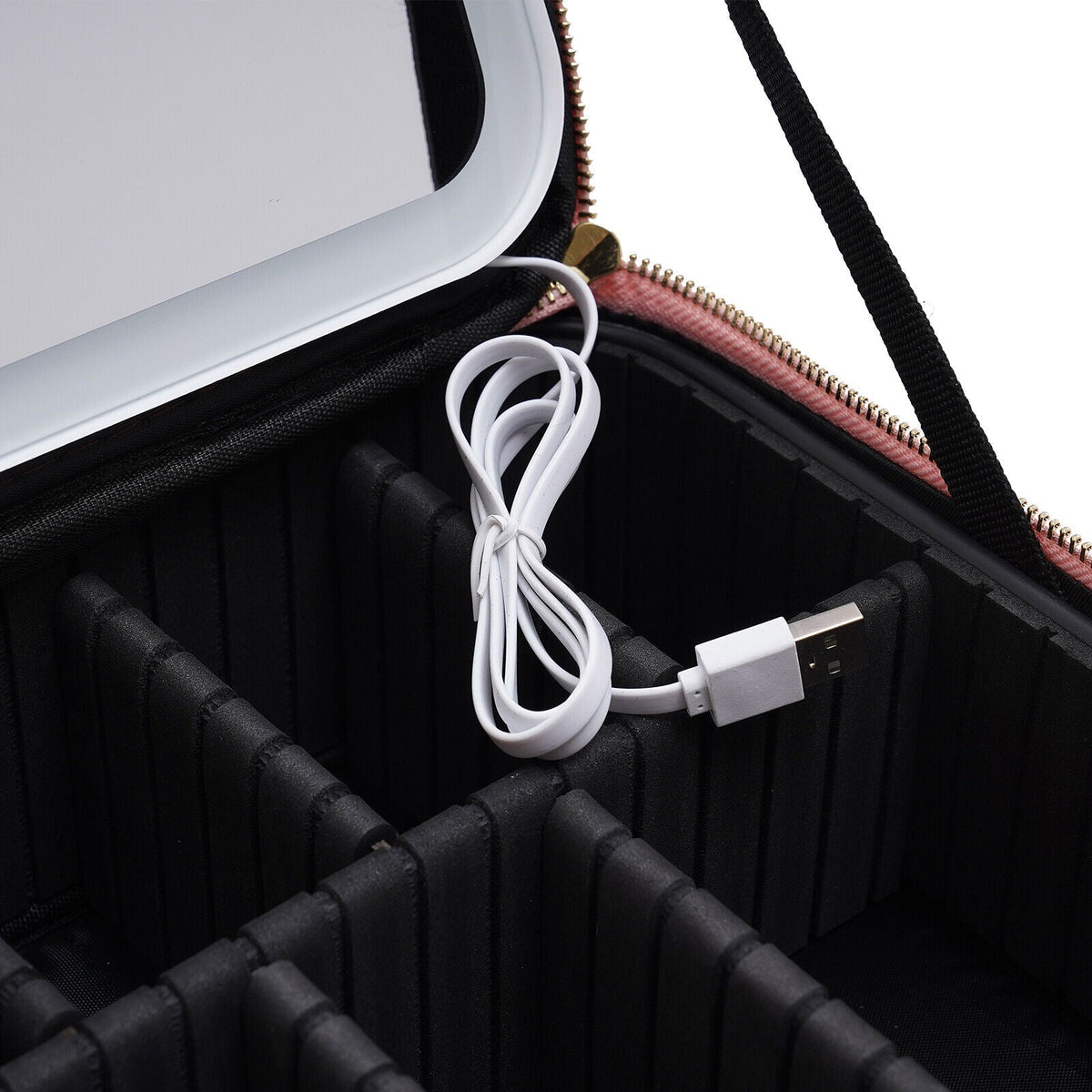 Makeup Organizer Case with Adjustable LED Mirror and Multiple Storage Compartments