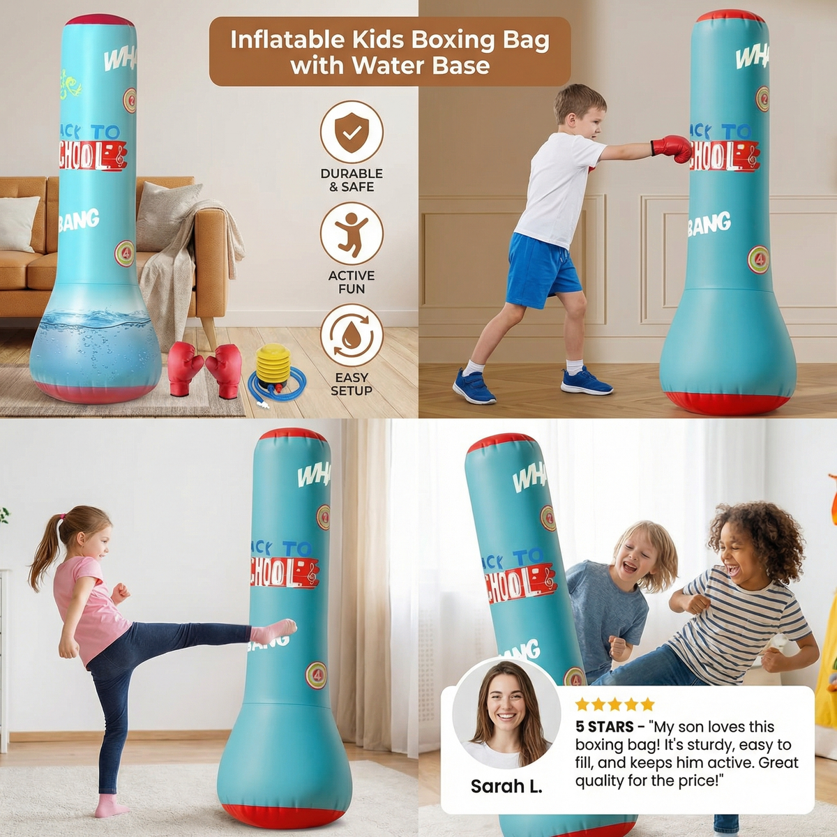 Inflatable Punching Bag for Kids with Water-Filled Base and Self-Righting Design