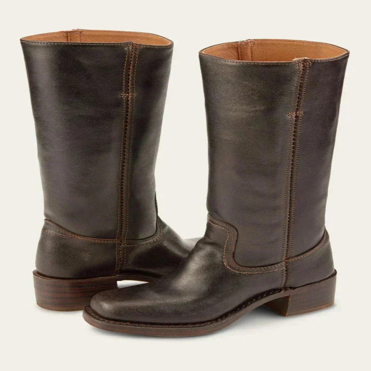 Mid Calf Block Heel Boots with Side Zip and Structured Upper, Closed Toe