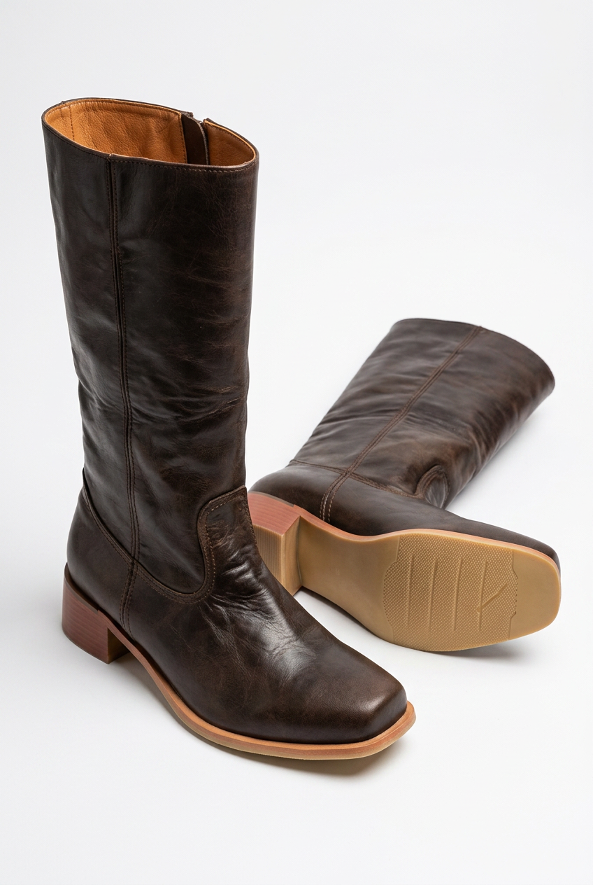 Mid Calf Block Heel Boots with Side Zip and Structured Upper, Closed Toe